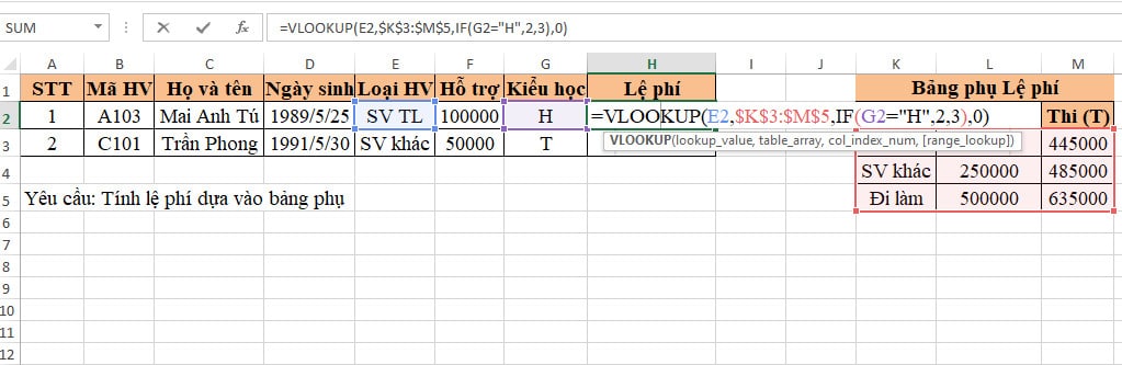 Hàm vlookup có điều kiện if 1