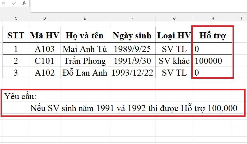 kết quả ví dụ 1 hàm if or