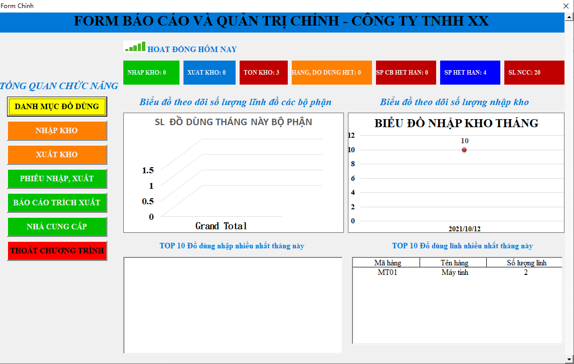 Báo cáo thống kê trong quản lý kho bằng VBa excel