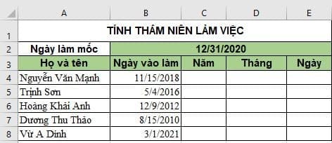 Cách dùng hàm Datedif trong Excel