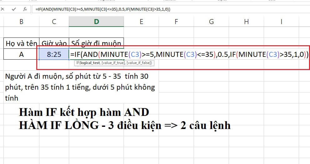 hàm if kết hợp hàm minute