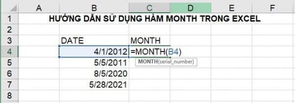 Hàm Month trong Excel