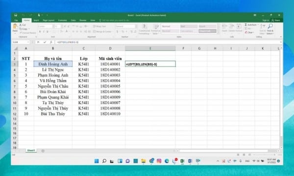 Các trường hợp dùng hàm left trong excel