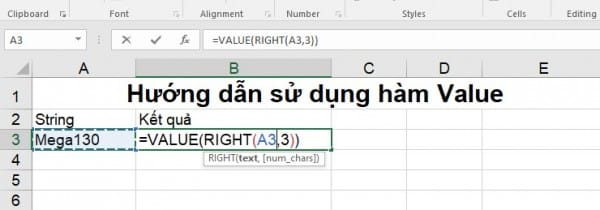 Cách dùng hàm VALUE với hàm RIGHT, MID, LEFT