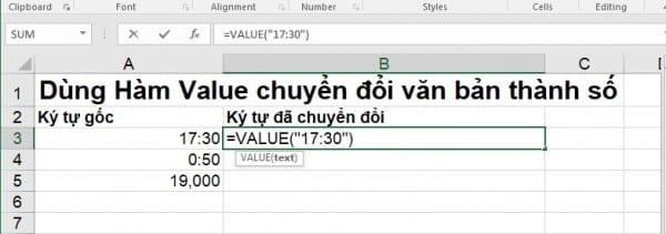 Cách dùng hàm VALUE với hàm RIGHT, MID, LEFT