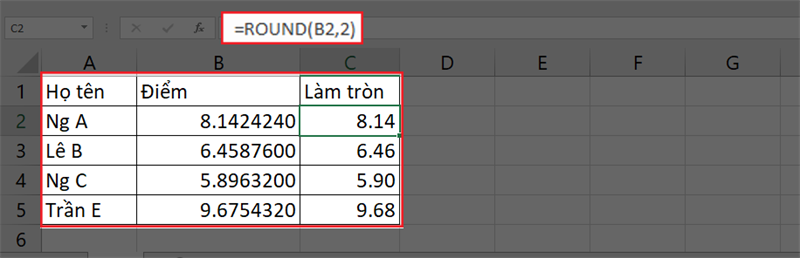 Cách làm tròn số lên bằng hàm Round trên Excel