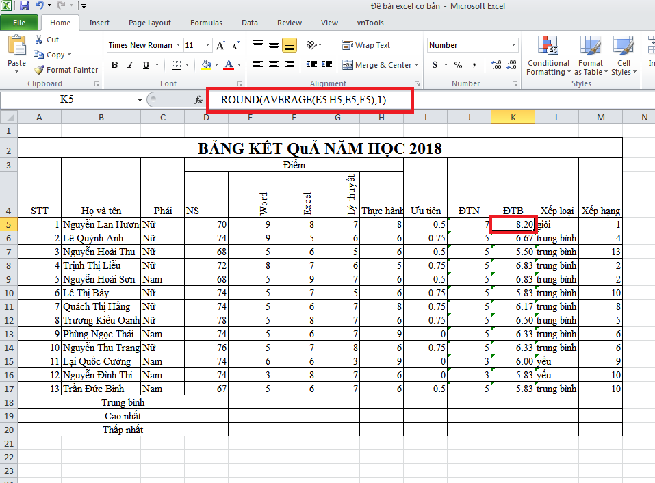 Cách làm tròn số lên bằng hàm Round trên Excel