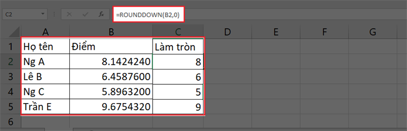 Cách thực hiện tròn trặn số xuống vị hàm Rounddown bên trên Excel