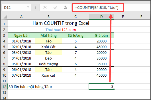 Hàm Countif Trong Excel 