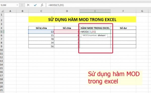 Cách sử dụng hàm mod trong excel