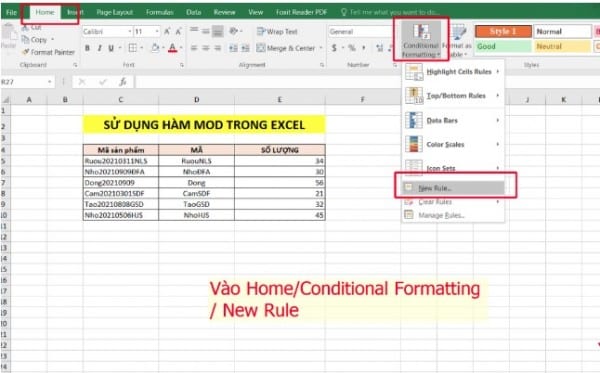 Cách sử dụng hàm mod trong excel