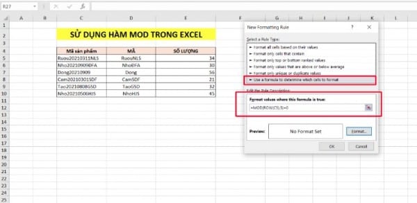 Cách sử dụng hàm mod trong excel