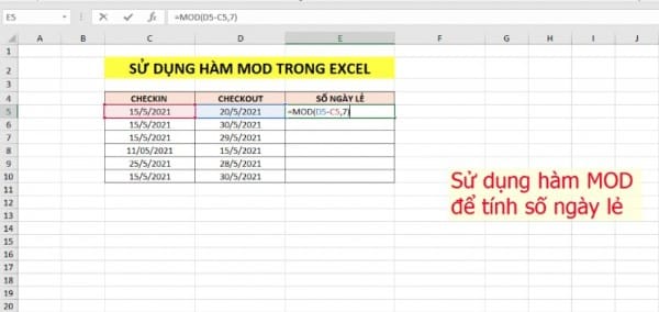 Cách sử dụng hàm mod trong excel