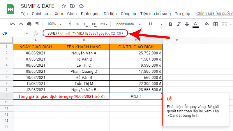 Một số lỗi thường gặp khi sử dụng hàm sumif