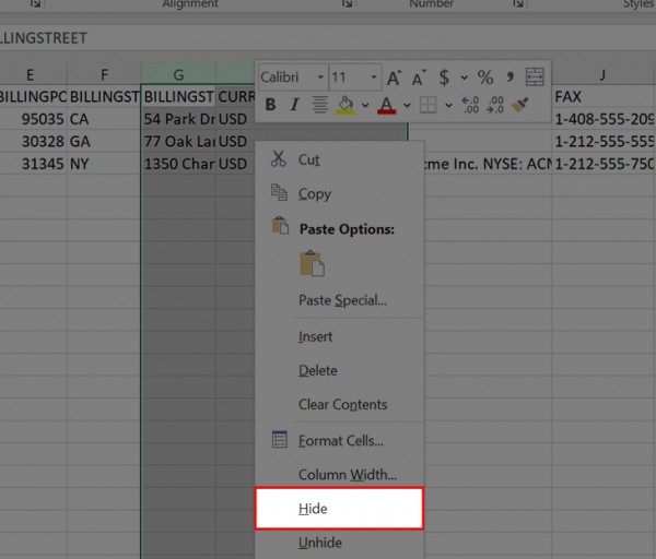 Cách ẩn cột trong Excel