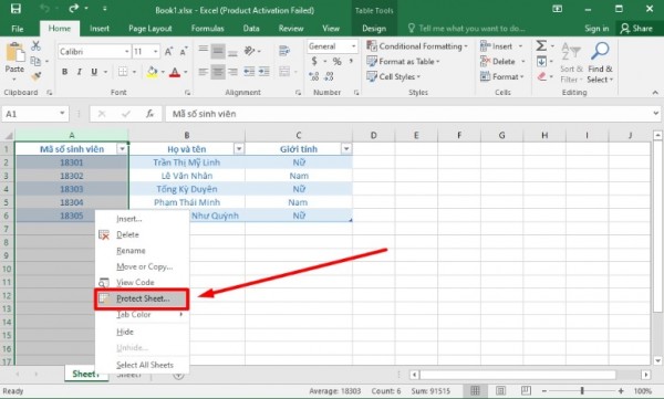 Cách ẩn cột trong Excel không cho chỉnh sửa