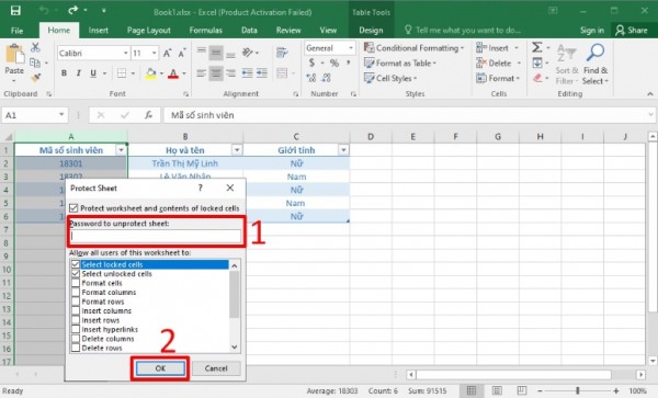 Cách ẩn cột trong Excel không cho chỉnh sửa