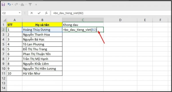Hướng dẫn cách bỏ dấu trong Excel 2010
