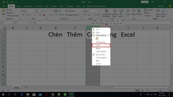 Cách chèn tăng cột vô Excel 2010