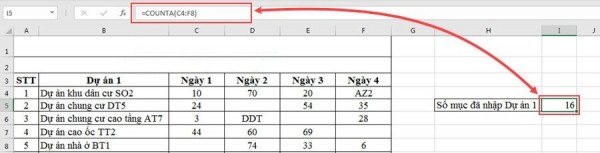 Cách sử dụng hàm counta trong excel