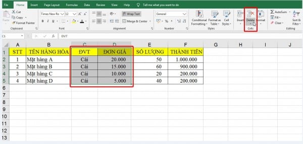 Hướng dẫn xóa cột vô Excel