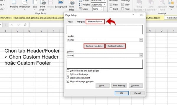 Cách đánh số trang trong Excel 2016 