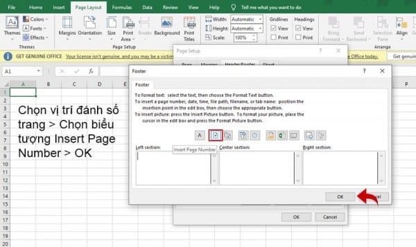 Cách đánh số trang trong Excel 2016