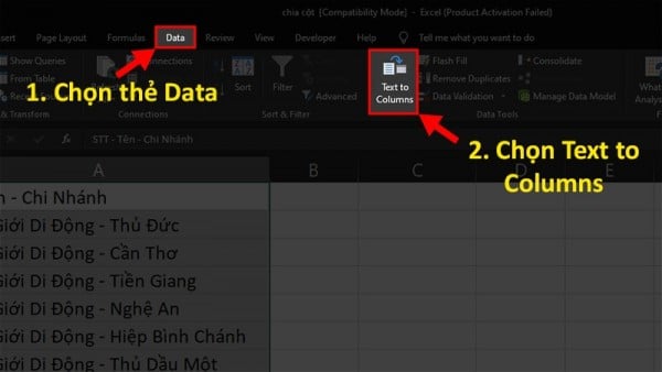 Cách chia cột trong Excel 2010 