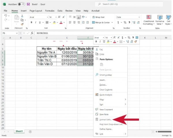 Cách chỉnh ngày tháng trong Excel