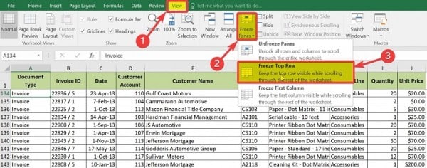 Hướng dẫn cách cố định dòng trong Excel 