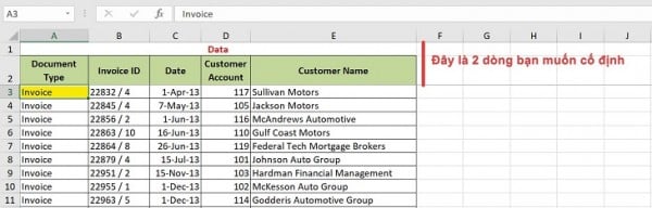 Cách cố định dòng trong Excel