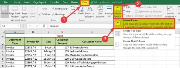 Cách cố định dòng trong Excel