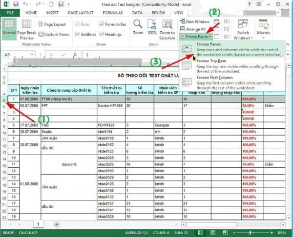 Cách cố định hàng trong Excel