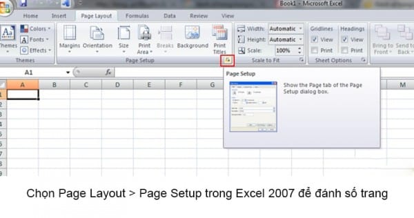 Cách đánh số trang trong Excel 2007 