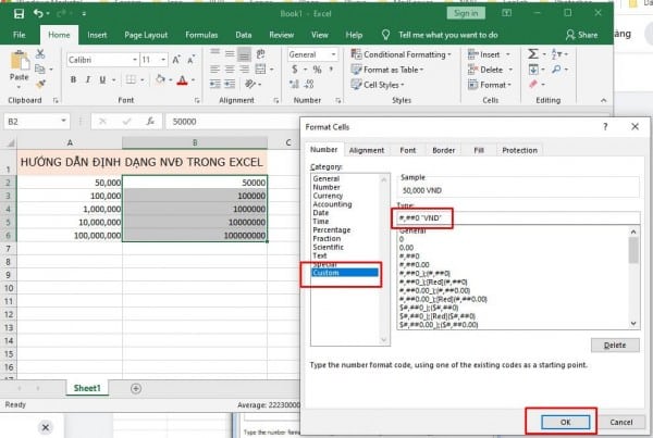 Cách format chi phí VND vô Excel 
