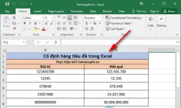 Cách giữ tiêu đề trong Excel khi kéo xuống 