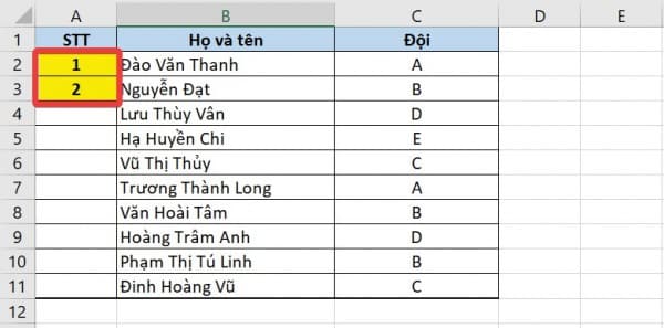 Công thức đánh số thứ tự trong Excel đơn giản 