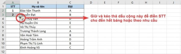 Công thức đánh số thứ tự trong Excel đơn giản 