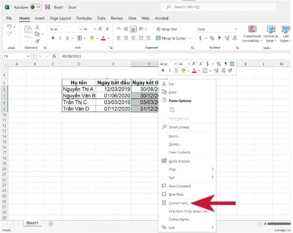 Sửa lỗi định dạng ngày tháng trong Excel