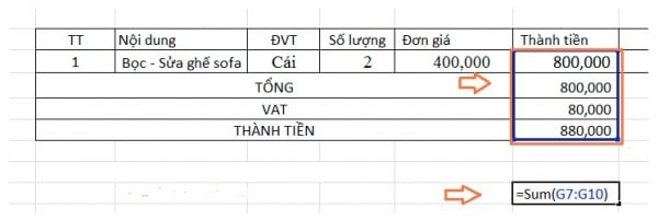 Cách tính tổng hàng dọc trong Excel