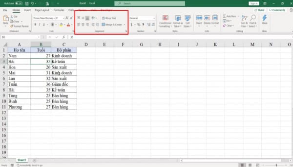 Các công dụng bên trên thanh dụng cụ Excel