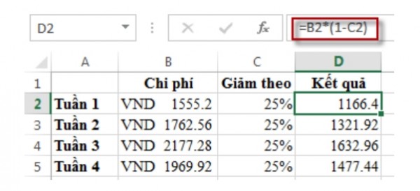 Cách nhân phần trăm trong Excel 