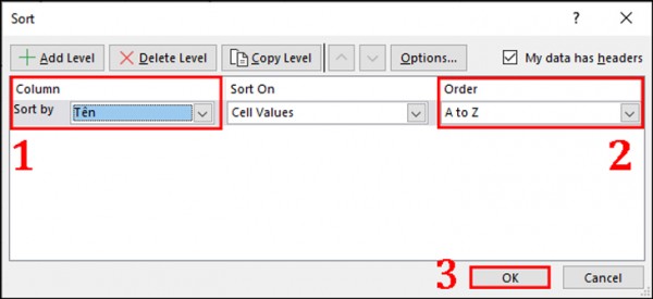 Cách sort theo a b c trong Excel 