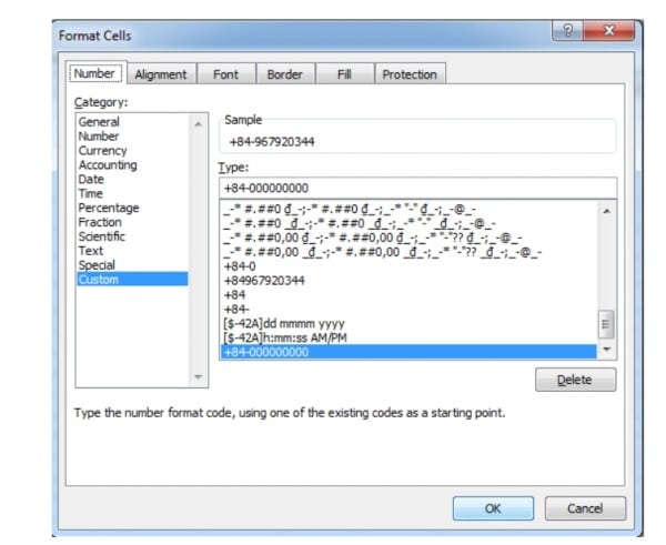 Cách sửa định dạng số điện thoại trong Excel 