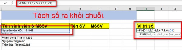 Cách tách tên và số trong Excel 