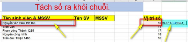 Cách tách tên và số trong Excel 