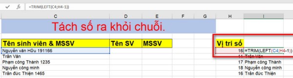 Cách tách tên và số trong Excel 