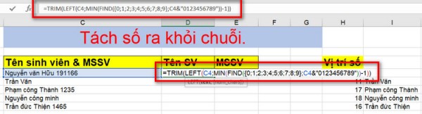 Cách tách tên và số trong Excel 