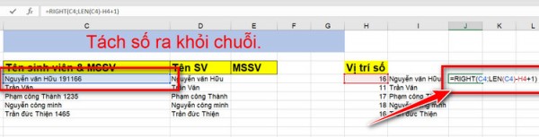 Cách tách tên và số trong Excel 