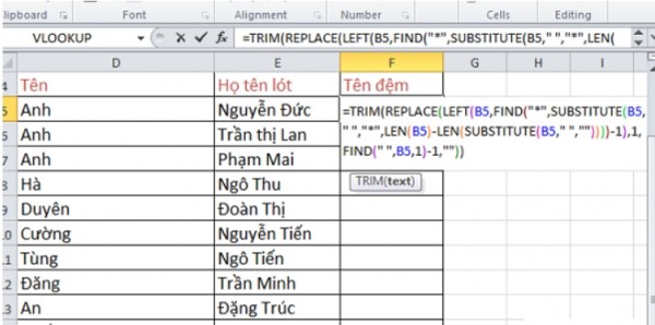 Hướng dẫn cách tách họ tên đệm và tên 